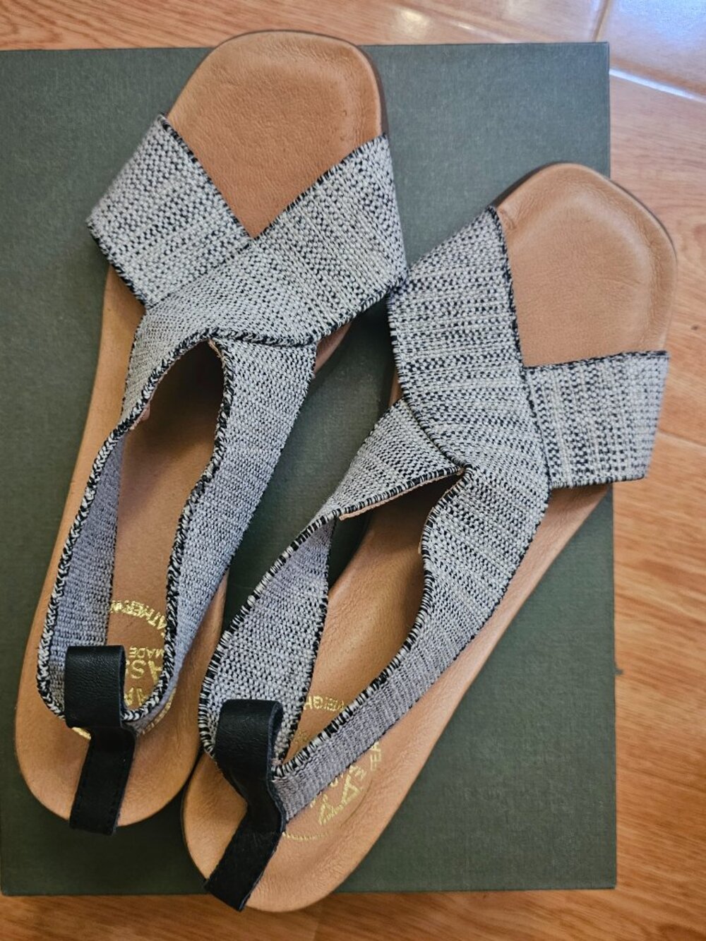 Andre Assous Gray Woven Slingback Block Heel Sandals EU 39 Made in Spai